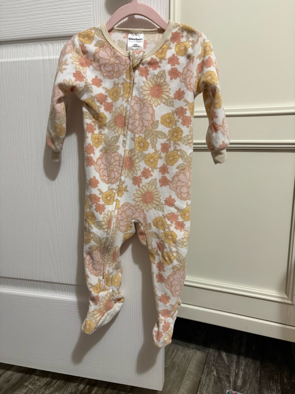 Gerber Floral Sleep and Play One-Piece - Pink & Yellow 6/9 months